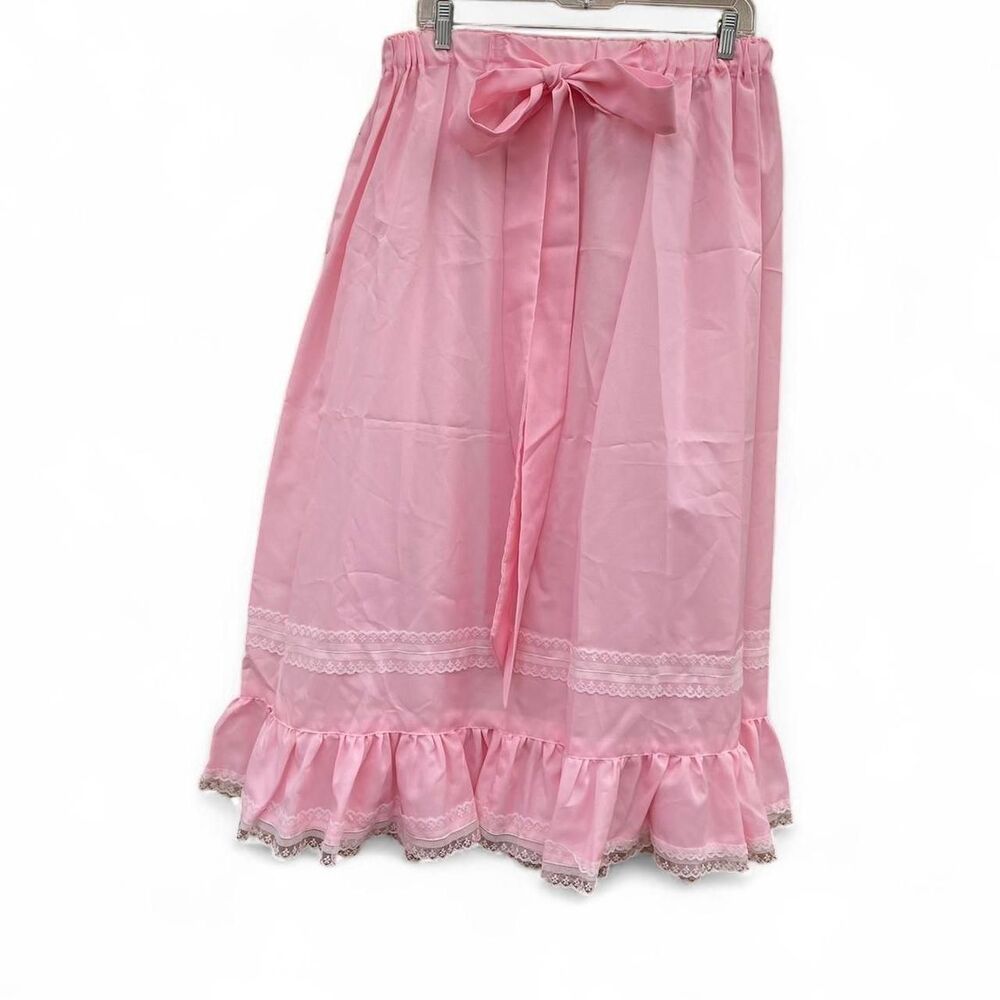 Vintage 70s 1970s long Pink fairy skirt with lace trim and bow - Picture 2 of 6